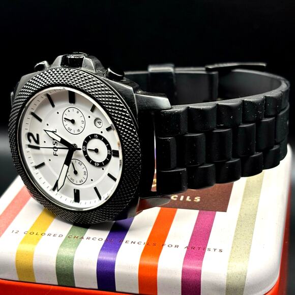 Fossil BQ2060 Machine Gunmetal Chronograph Mens White Dial Silicone Strap Watch - Picture 5 of 17